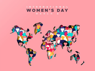 International women’s day world map cutout diverse woman card design