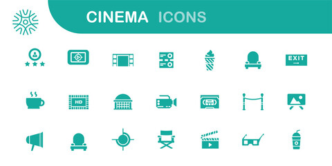 Fototapeta na wymiar Cinema icons set. Movie simple line icons vector. Entertainment and performance line vector icons. Theater and cinema outline symbols. Lines with editable stroke