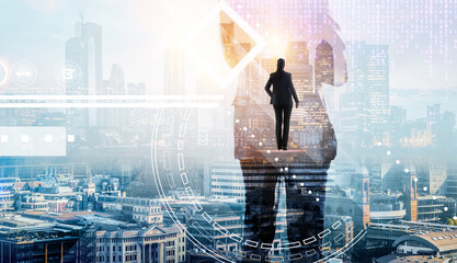 Successful businesswoman in the city. Business concept illustration with City of London views