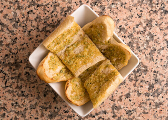 Pieces of garlic bread
