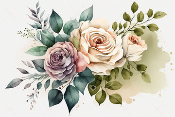 Beautiful Floral Accents of dreamy watercolor flowers. Generative AI