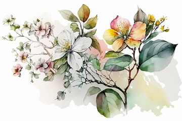 Beautiful Floral Accents of dreamy watercolor flowers. Generative AI