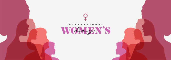 Fototapeta na wymiar International Women's day diverse people profile transparent silhouette banner
