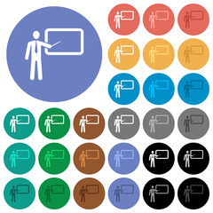 Training round flat multi colored icons