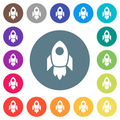 Rocket flat white icons on round color backgrounds