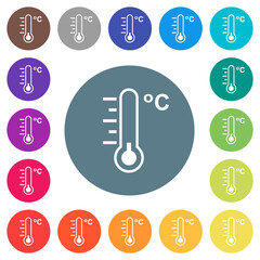 Celsius thermometer cold temperature flat white icons on round color backgrounds