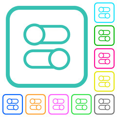 Horizontal toggle switches outline vivid colored flat icons