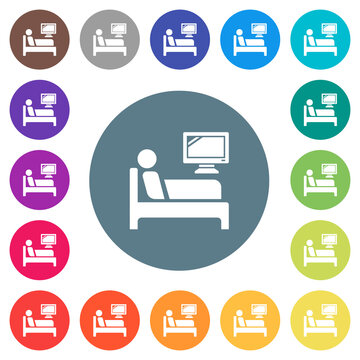 Hospital ward flat white icons on round color backgrounds