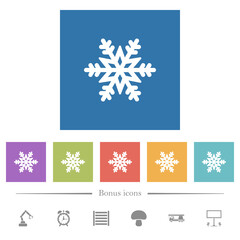Snowflake flat white icons in square backgrounds