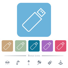 Pendrive outline flat icons on color rounded square backgrounds