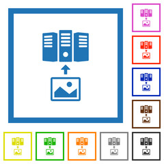 Upload image to server outline flat framed icons