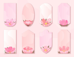 Cherry blossom flower tag label pink flat style. Sakura style delicate romance vintage postcard sticker silk discount promotion store ads frame template sale seasonal love japan spring isolated