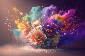 Fototapeta na wymiar spring flowers in a colorful explosion, generative ai