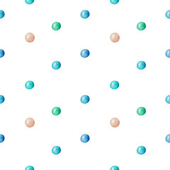Seamless pattern with watercolor illustrations of pearls. Clipart for the design of postcards, packaging, background, round volumetric balls