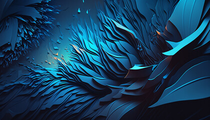 Abstract blue waves created with generative AI technology