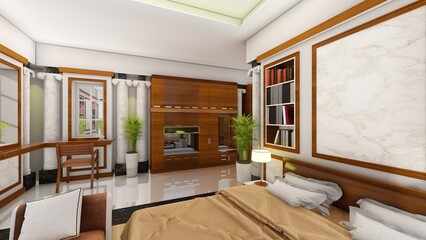 Luxurious modern classic bedroom interior design. 3d renders