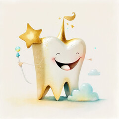 National Tooth Fairy Day. Tooth fairy with a golden crown and magic wand isolated on white background. Generative AI