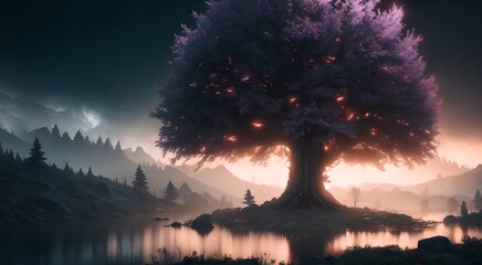 Mysterious magical trees in misty forest [AI Generated]