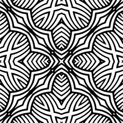 Vector geometric seamless pattern. Minimal ornamental background with abstract shapes. Black and white texture. Simple abstract ornament background. Dark repeat design for decor, fabric, cloth.