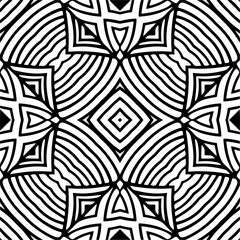 Vector geometric seamless pattern. Minimal ornamental background with abstract shapes. Black and white texture. Simple abstract ornament background. Dark repeat design for decor, fabric, cloth.
