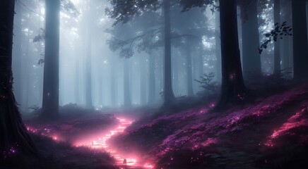 Mysterious magical trees in misty forest [AI Generated]