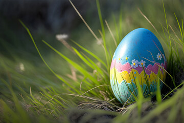 Spring's Treasure: A Colorful Egg in the Grass
