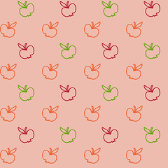 Retro style doodle apples seamless pattern. Autumn harvest print for tee, paper, fabric, textile. Hand drawn illustration for decor and design.