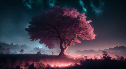 Obraz na płótnie Canvas Mysterious magical trees in misty forest [AI Generated]