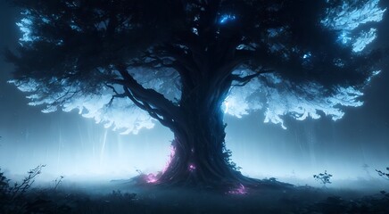 Obraz premium Mysterious magical trees in misty forest [AI Generated]