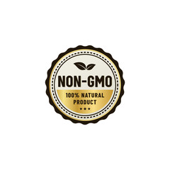 Elegant Non GMO Label Seal or Non GMO Badge Vector Isolated on White Background. Non GMO Label for guaranteed natural products without genetic engineering. Non GMO Icon For natural product seal.