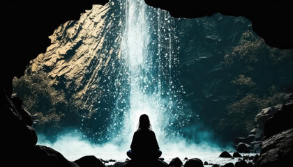 Meditating by Waterfall