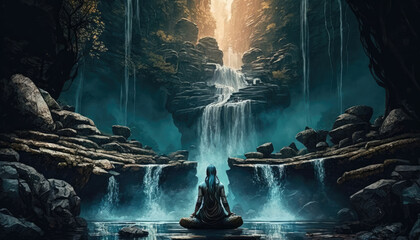 Fantasy Meditation in Waterfall
