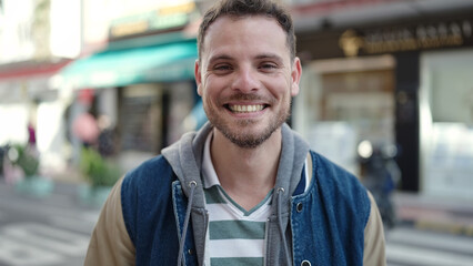 Young caucasian man smiling confident at street