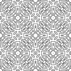 Monochrome ornamental texture with smooth linear shapes, zigzag lines, lace pattern.Abstract geometric black and white pattern for web page, textures, card, poster, fabric, textile.