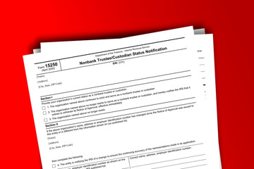 Obraz premium Form 15250 documentation published IRS USA 04.13.2020. American tax document on colored