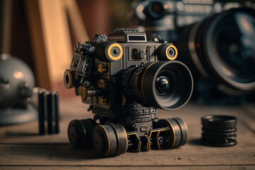 Fototapeta na wymiar old camera with film - Generative AI