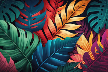 Abstract tropical palm leaf colorful background. Generative AI