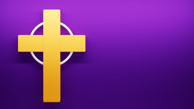 yellow cross on purple scenery, religious symbolism