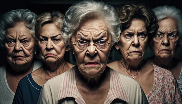Very angry senior women. Portrait created with Generative AI
