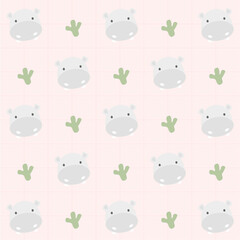 Cute Hippopotamus Seamless Pattern Background Wallpaper