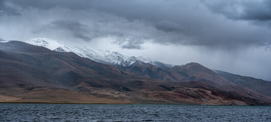 rainning on top of mountain inTso moriri, Lah, Ladakh, India.