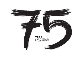 75 year anniversary celebration logotype black paintbrush vector, 75 number design, 75th Birthday invitation, anniversary template, logo number design vector, calligraphy font, typography logo