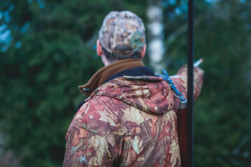 A process of hunting during spring hunting season, process of duck hunting, group of hunters in...