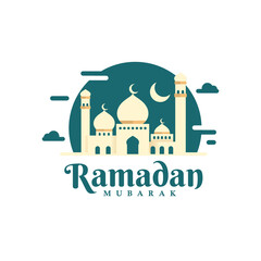 Islamic ramadan flat logo design. Mosque flat style illustration