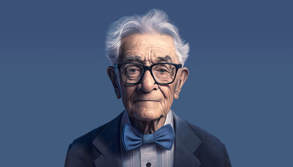 90 year old Caucasian male with confident facial expression head and shoulders created with Generative AI technology