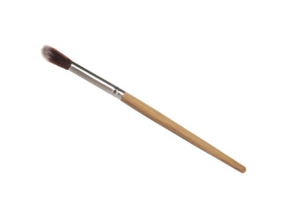 Makeup brush with wooden handle isolated on white
