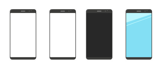 Models smartphone with transparent screens, vector flat illustration