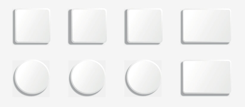 Button icon set. Vector white blank. Round square rounded buttons Vector neomorphism design white subscribe buttons