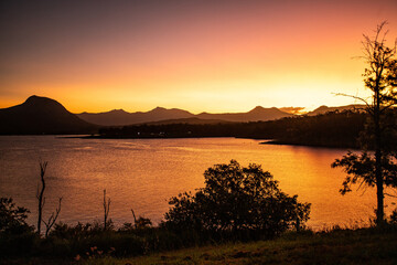 Fototapeta na wymiar Scene of the Lake Moogerah under the twilight in the dusk