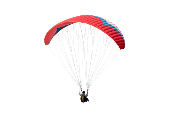 The sportsman flying on a paraglider. isolated on transparent background with clipping path. Beautiful paraglider in flight  with clipping path and alpha channel. for both printing and web pages. 
